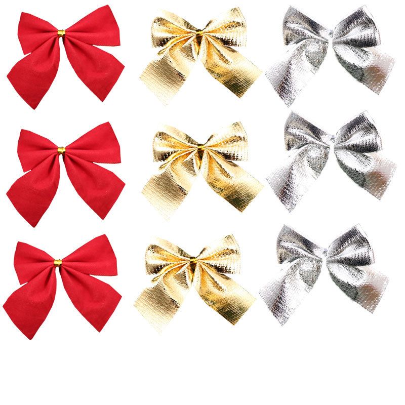 36 Pack Golden Silver Red Christmas Bow Christmas Tree Hanging Decoration Wreath Gifts Wedding Party Bowknot Decoration