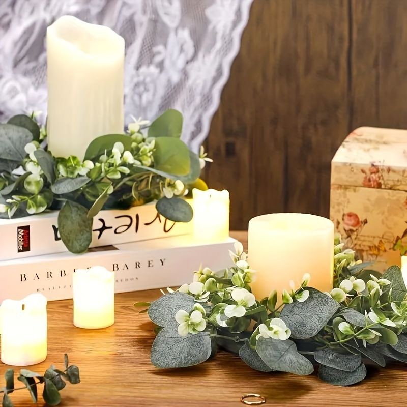 Candle Wreaths Rings 6 Inch - 2PCS Christmas Candle Rings - Greenery Wreath Candle Rings Wreaths for Christmas Centerpiece