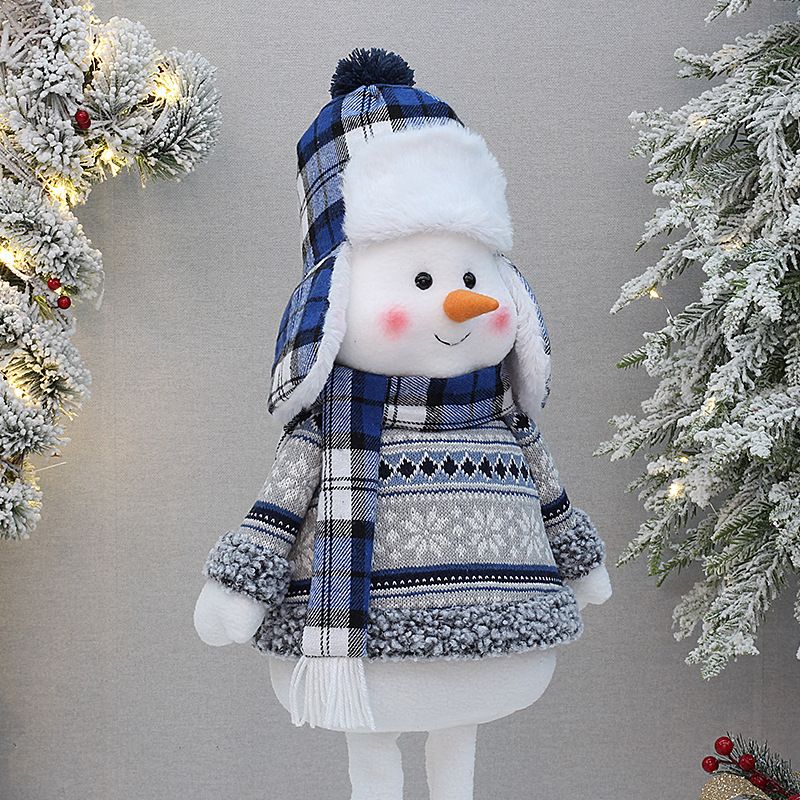 Christmas Doll Ornaments, Christmas Snowman Plush Fabric Decoration, Retractable Snowman Standing Figure Toy