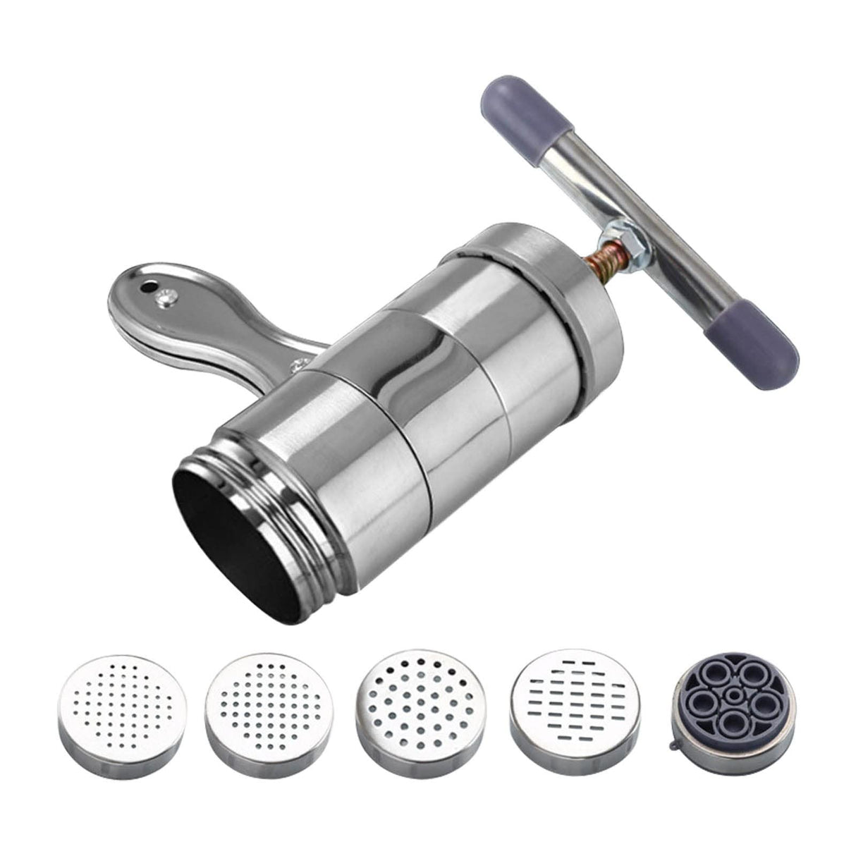 Noodle Maker Machine, Manual Press Pasta Machine Stainless Steel Hand Wringing Noodles Making Machine with 5 Noodle Mould