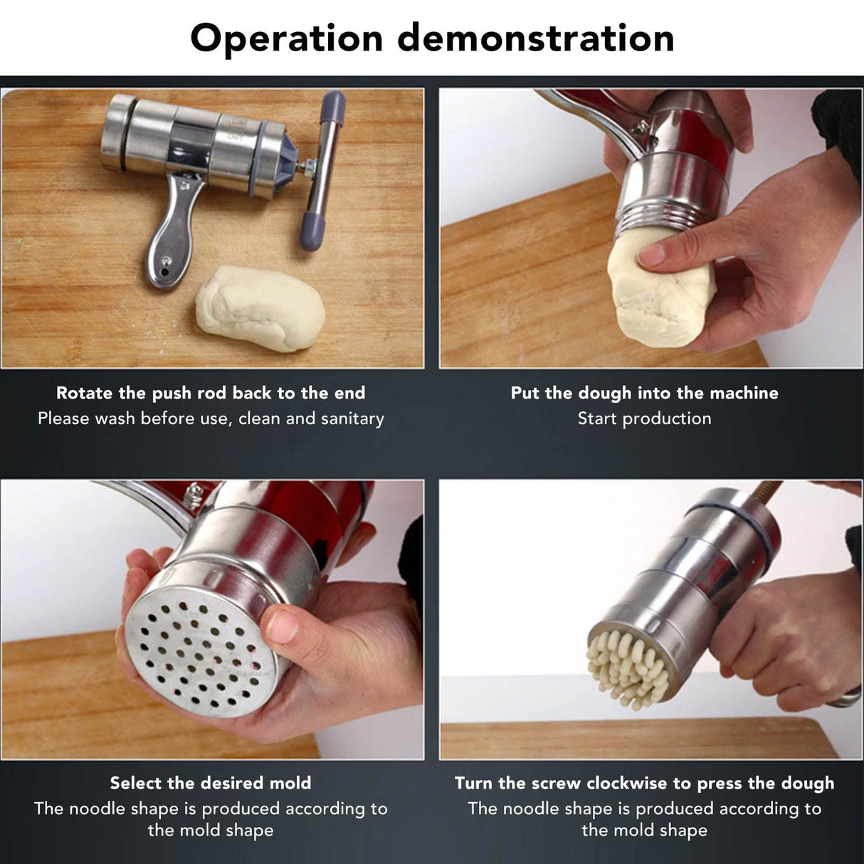 Noodle Maker Machine, Manual Press Pasta Machine Stainless Steel Hand Wringing Noodles Making Machine with 5 Noodle Mould