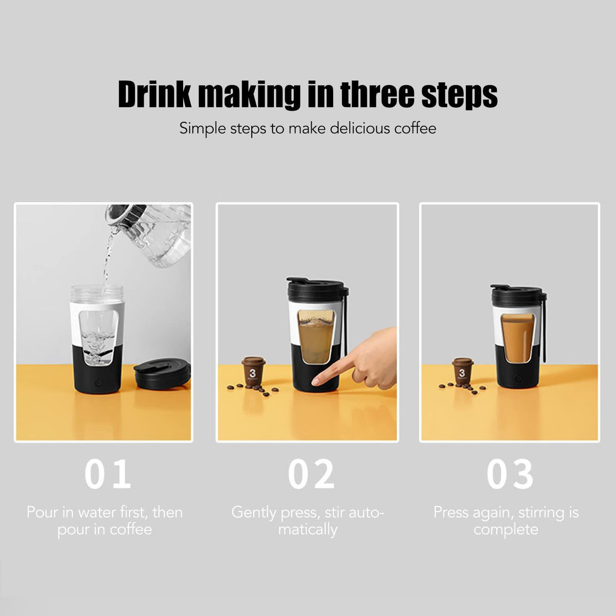 Automatic Stirring Cup, Lightweight Clear Rotating Container for DIY Drinks Drinkware Milk Coffee black