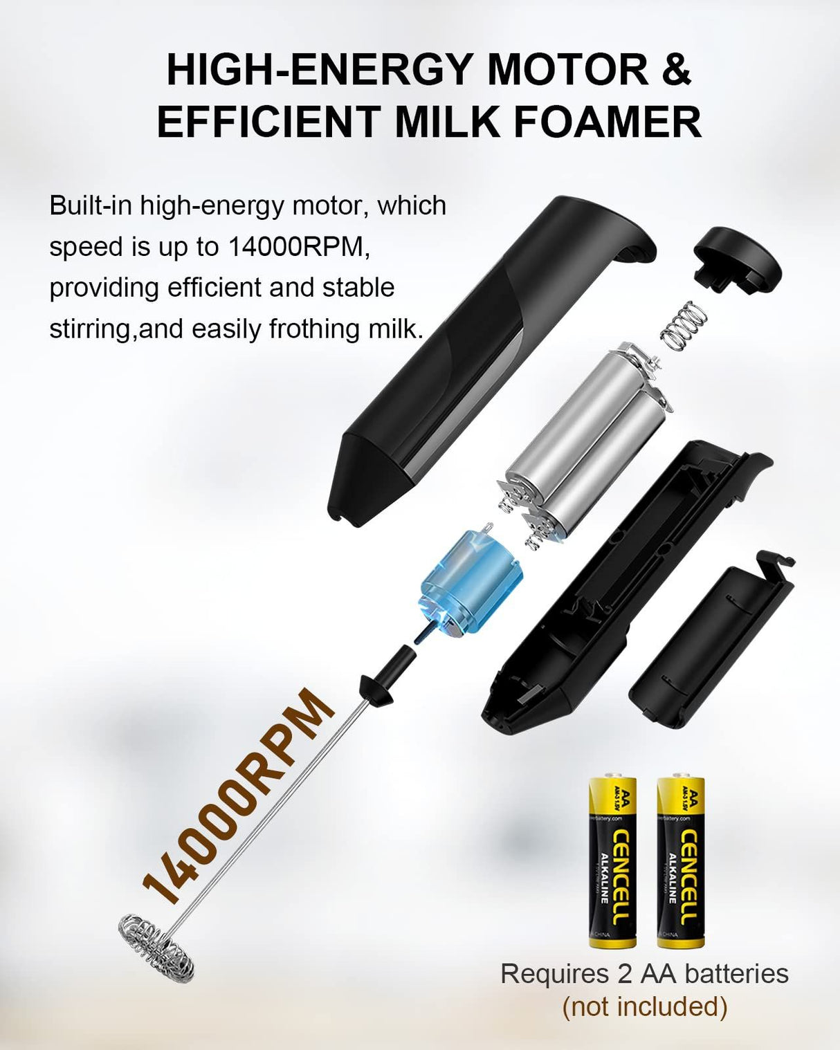Milk Frother Handheld, Battery Powered Drink Mixer for Matcha Coffee, Electric Portable Whisk Drink Mixer Mini Foam Maker