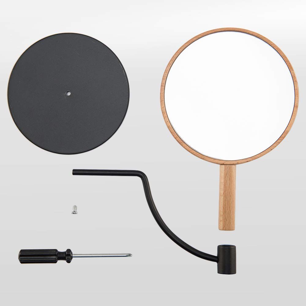Desk Table Mirror with Mental Stand, 3X Magnification Small Wooden Desktop Mirror,360° Rotation Countertop Mirror for Makeup