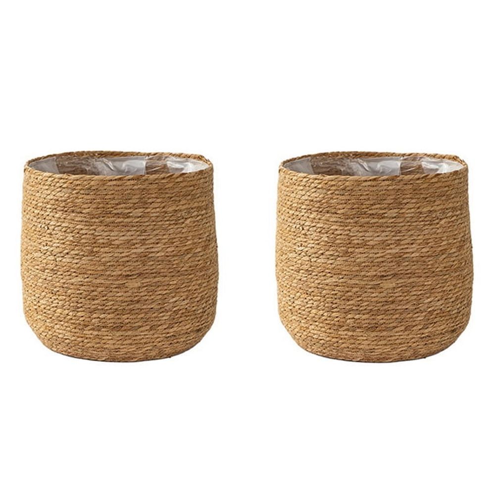 2X Seagrass Flower Pot - Woven Plant Decorative Basket with Plastic Film Insert in Boho Style S