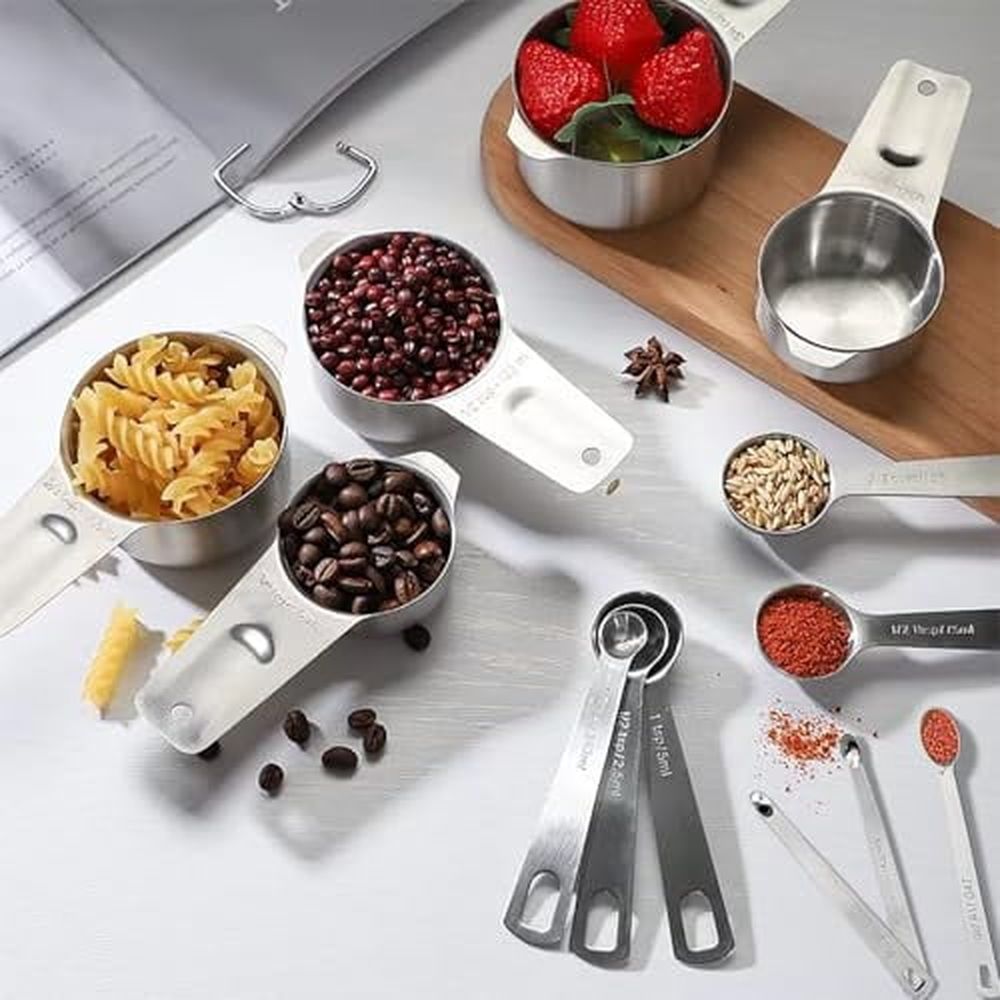 18PCS Measuring Cups and Spoons Set,Include 7 Nesting Measuring Cups,6 Measuring Spoons and 5 Mini Spoons,Stainless Steel Metal Measuring Set,Kitchen Gadgets for Cooking & Baking