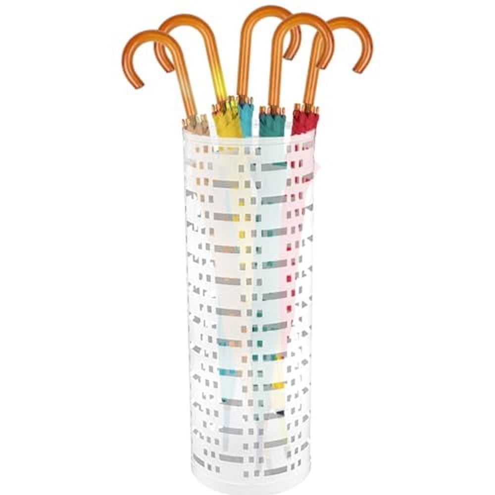 Umbrella Stand Rack,Free Standing Round Metal Umbrella Holder,Walking Sticks Umbrella Bins Waterproof Umbrella Storage Rack 16.5 x 6 inch Hollow Umbrella Storage Bucket for Indoor Home Office(white)