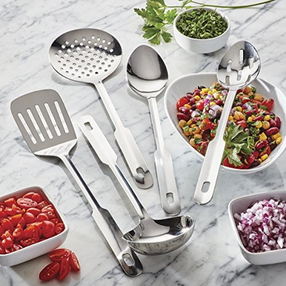 5 Piece Stainless Steel Cooking Utensil Set - Durable Kitchen Gadgets - Metal Kitchen Accessories - Easy to Clean Kitchen Tools