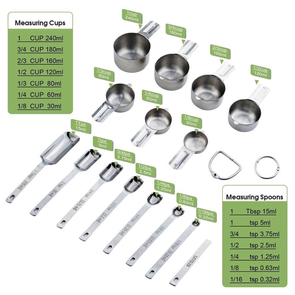 Measuring Cups and Spoons Set of 15,Stainless Steel Nesting Measuring Cups and Magnetic Measuring Spoons for Baking Cooking,Dry and Liquid Ingredients