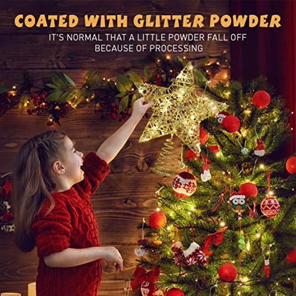 Glitter Christmas Tree Topper,10 Inch Shiny Gold Star Tree Topper for Xmas,Lightweight Holiday Treetop Decoration for Christmas Decor