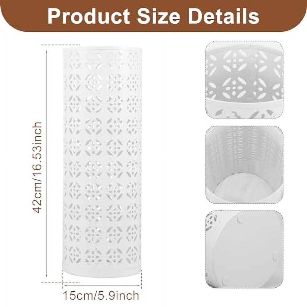 Umbrella Stand for Entryway,Metal Umbrella Holder,Freestanding Umbrella Stand Round Umbrella Holder Bin Waterproof Umbrella Storage Rack Indoor Walking Stick Holder for Home Entryway(15*42cm,White)