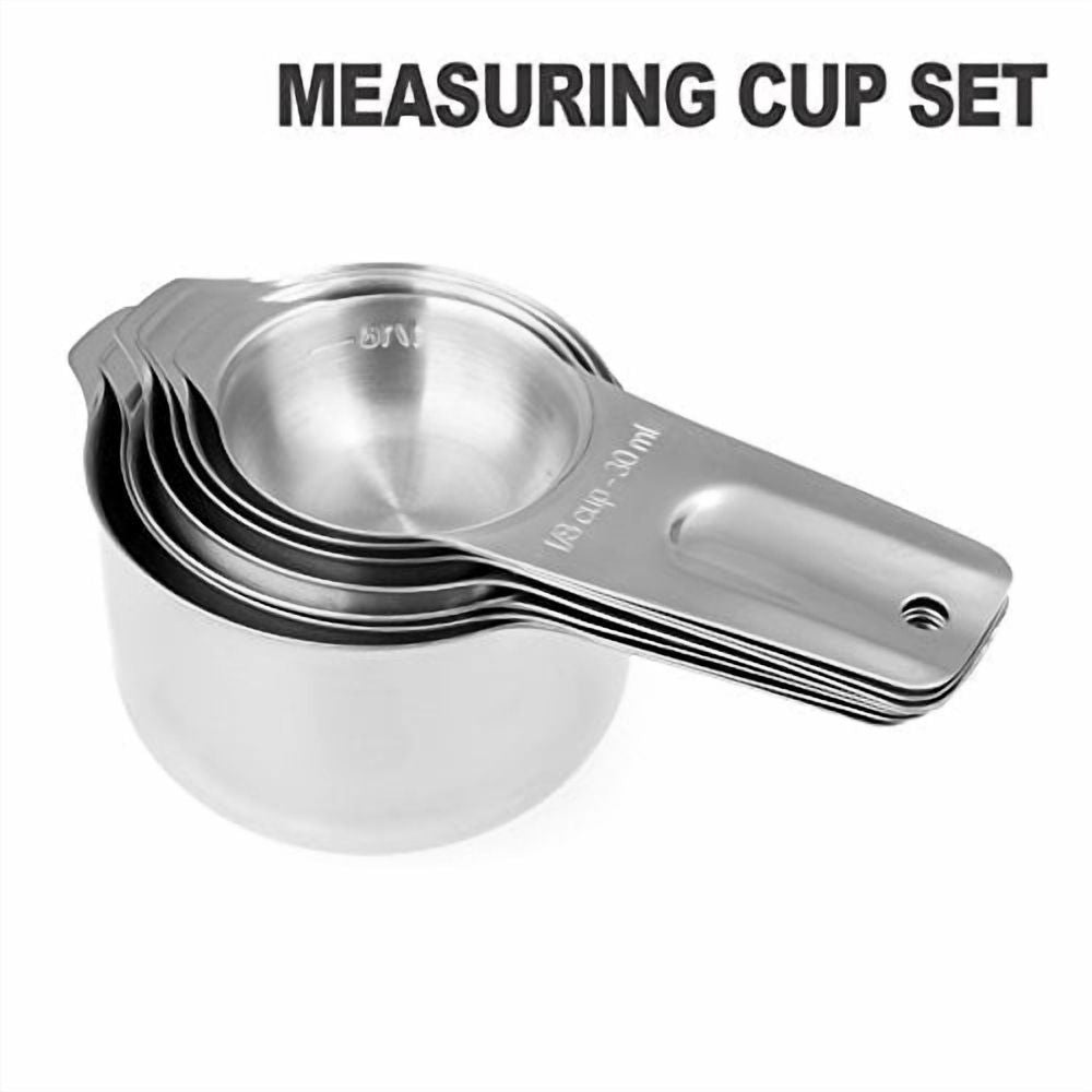 13-piece Measuring Cups and Spoons Set,18/8 Stainless Steel Heavy Duty Ergonomic Handle with Ring Connector,Silver