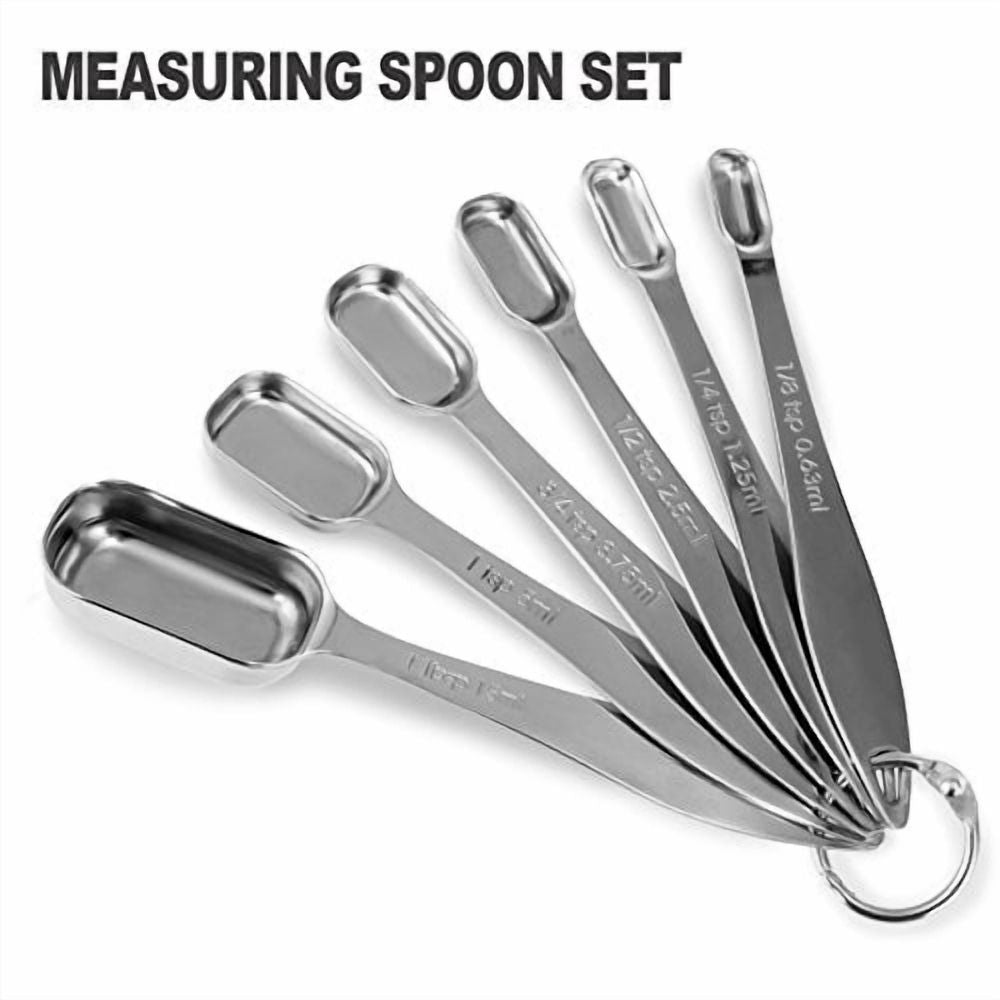 13-piece Measuring Cups and Spoons Set,18/8 Stainless Steel Heavy Duty Ergonomic Handle with Ring Connector,Silver