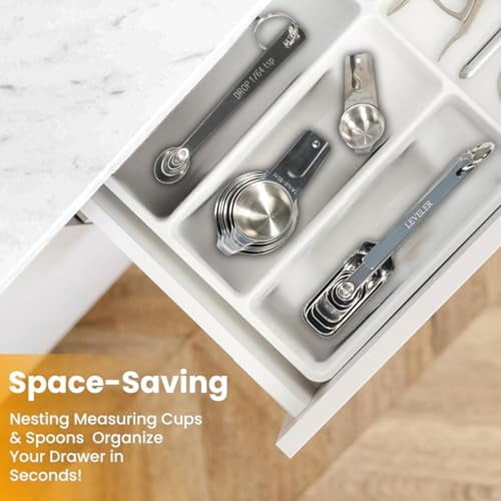 21 Pieces Measuring Cups and Spoons Set - Includes 7 Stainless Steel Measuring Cups,8 Rectangular & 5 Mini Measuring Spoons with Leveler Fits Spice Jars,Ideal for Dry and Liquid Ingredients