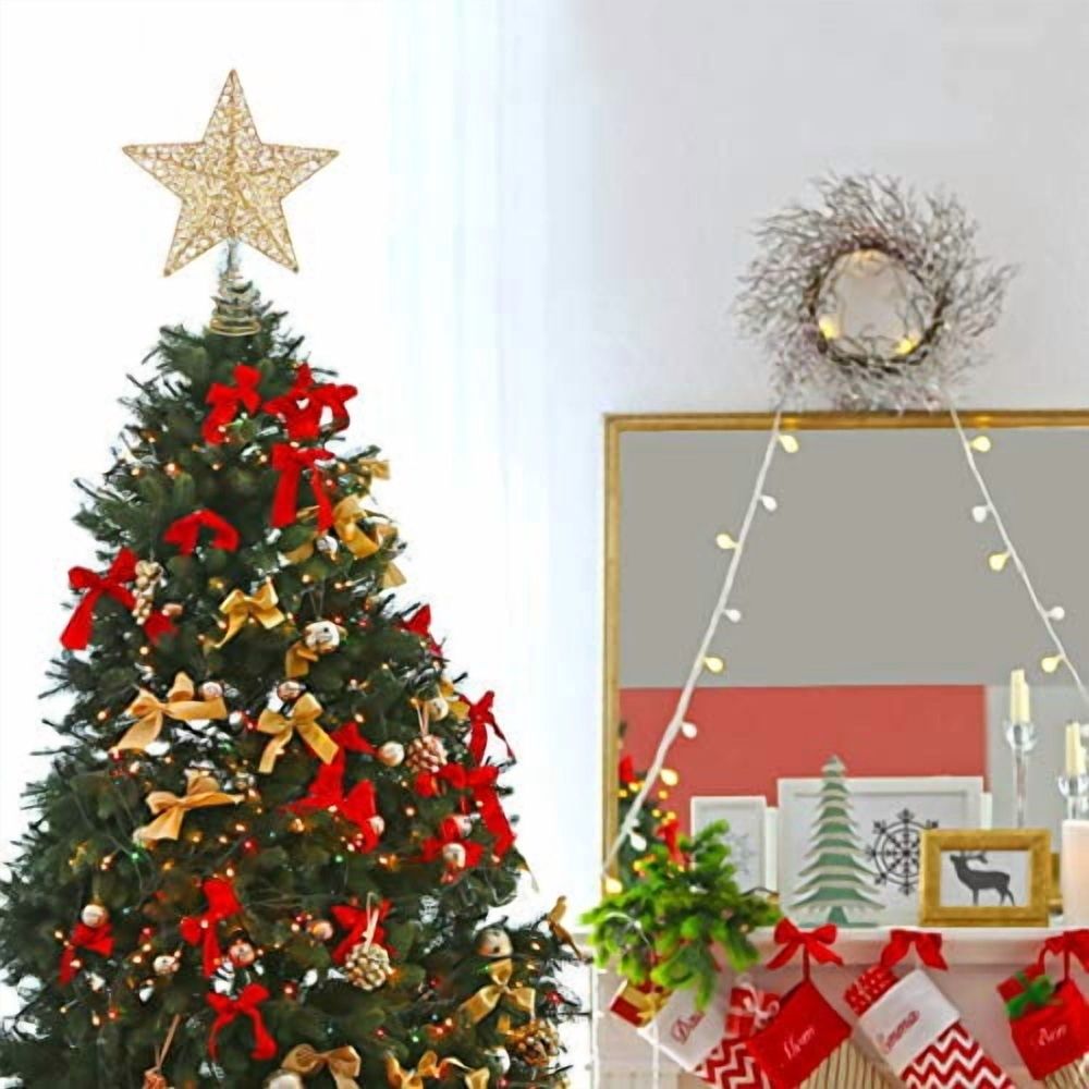 Christmas Tree Star Topper-Golden Xmas Tree Topper Star for Christmas Tree Decoration,25 x 30cm