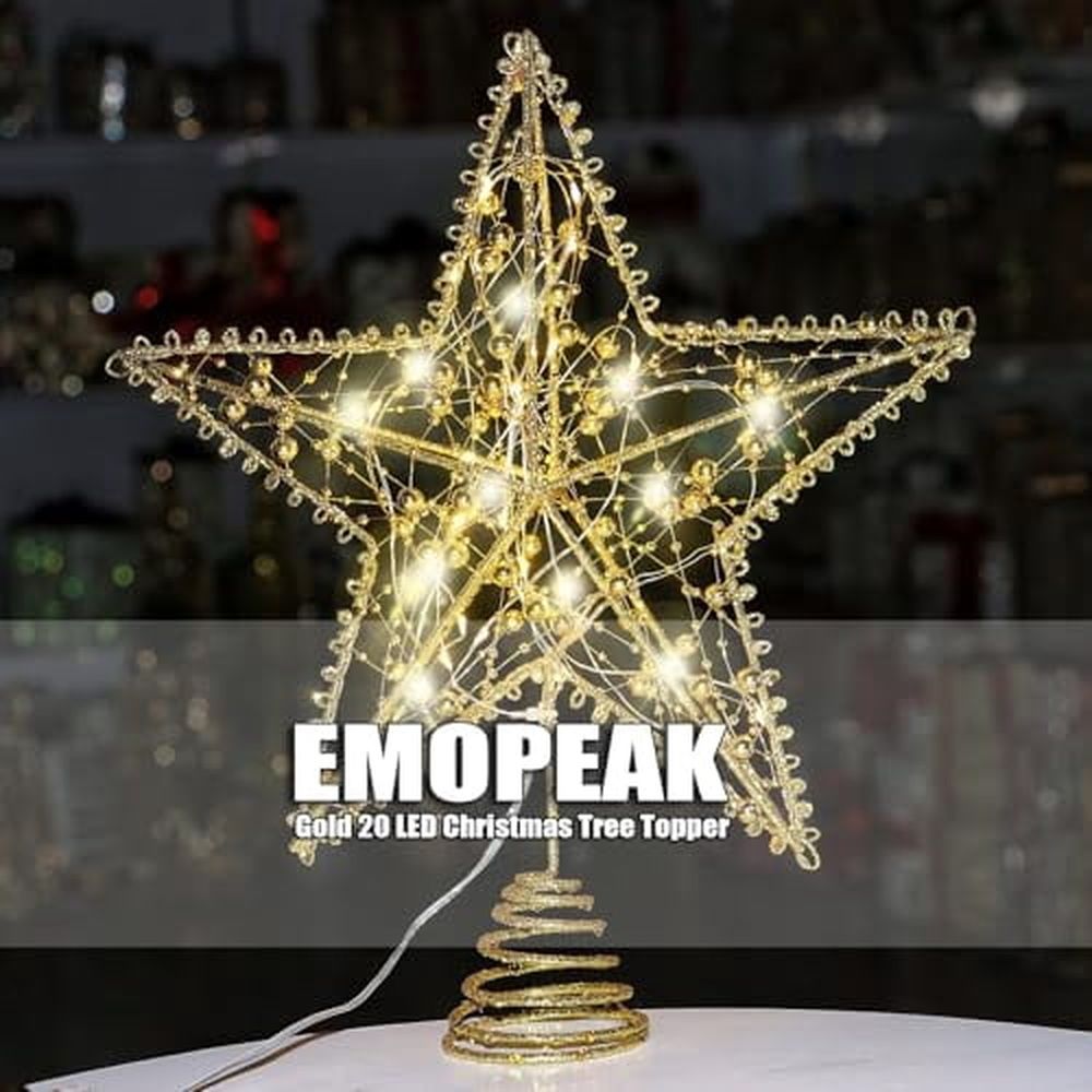 Art 20 LED Christmas Tree Topper,8 x 10Inch Indoor Outdoor Star Treetop Light Two Modes (Keep Light ON/Flash) for 1.5Ft to 9Ft Christmas Tree (Gold,8 x 10 Inch)