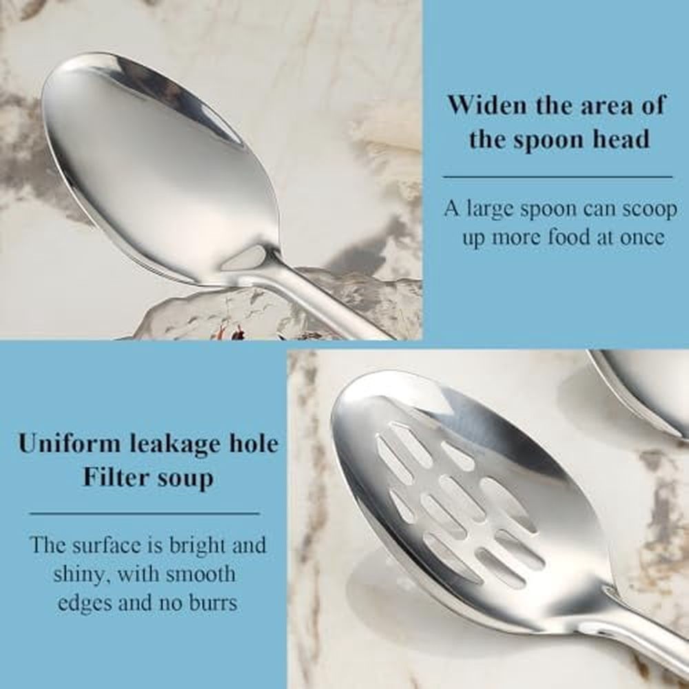 Cooking Spoons Set,Stainless Steel Kitchen Solid Slotted Spoon,Cooking Utensils Set,Mixing,Serving,Stiring Large Spoons,Gifts for Home,Restaurant