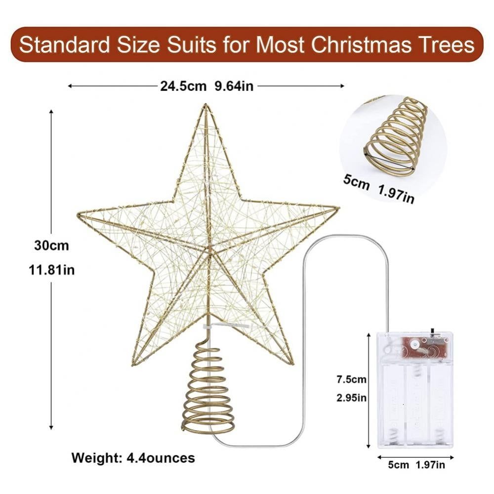 Christmas Tree Toppers,Glitter Gold Star Tree Topper Lighted with 30 LED Lights for Xmas Tree Decorations,Holiday Party Indoor Decor