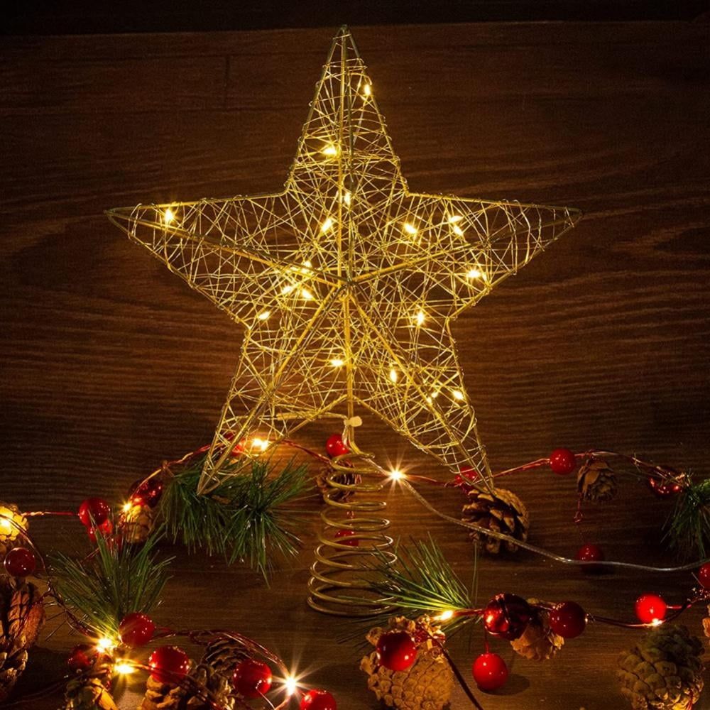 Christmas Tree Toppers,Glitter Gold Star Tree Topper Lighted with 30 LED Lights for Xmas Tree Decorations,Holiday Party Indoor Decor