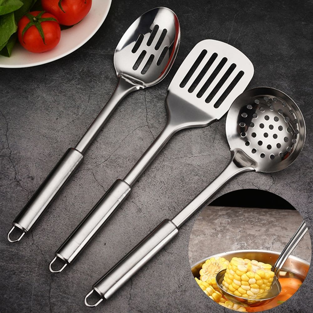 Rust-resistant Stainless Steel Kitchen Utensils 5-piece Stainless Steel Kitchen Utensils Set with Ergonomic Handle Hanging Hole Heat Resistant