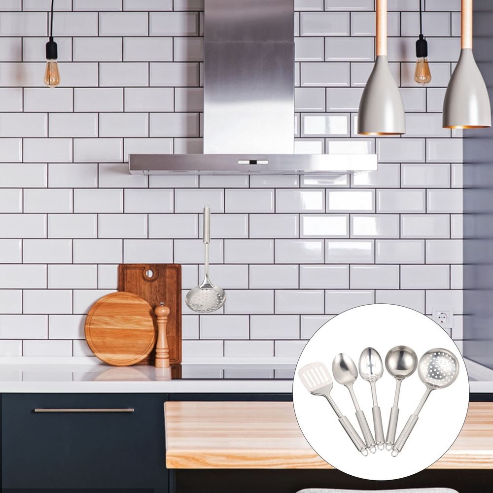 304 Stainless Steel Kitchen Utensil Set,5 Piece,Ergonomic Stay-Cool Hollow Handles,Dishwasher Safe,Silver