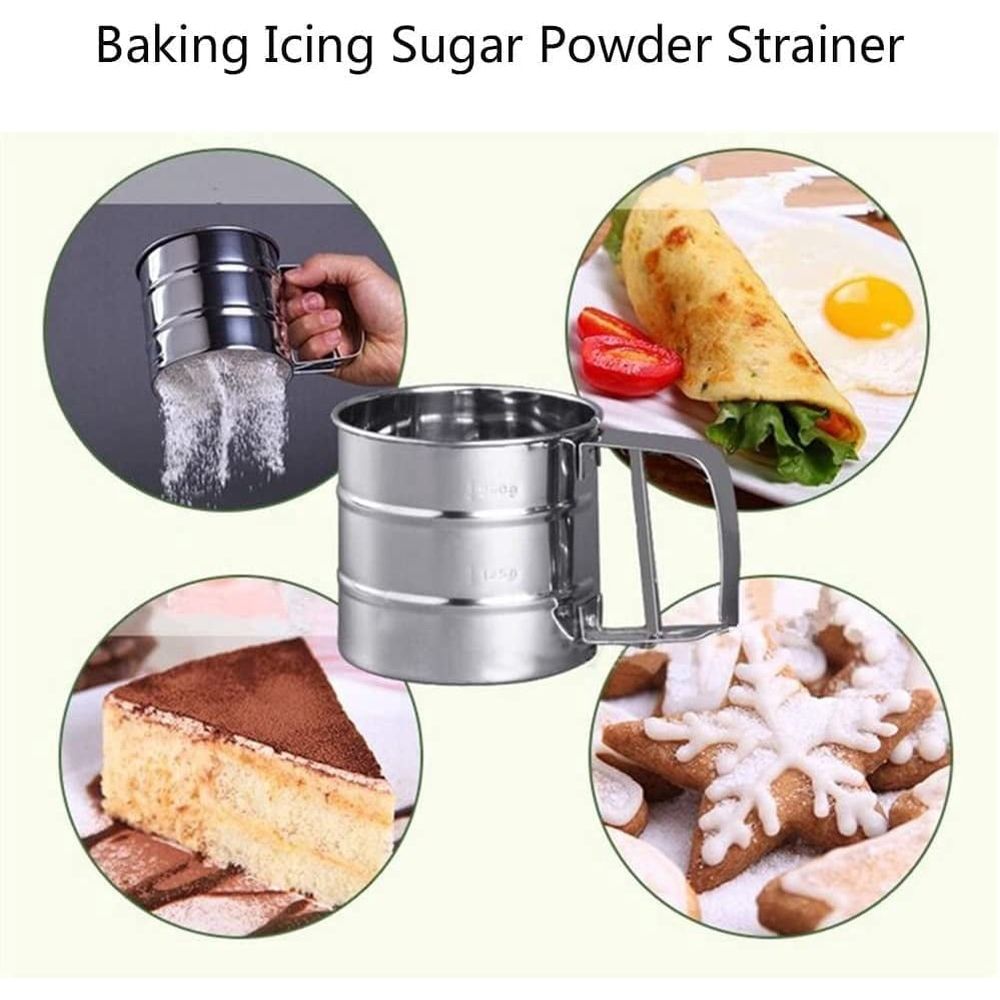 1.25 Cup Premium Stainless Steel Flour Sifter for Baking – Baking Sifter with Spring Action Handle – Double Mesh Sifter for Flour,Powdered Sugar,Baking Powder (Small)