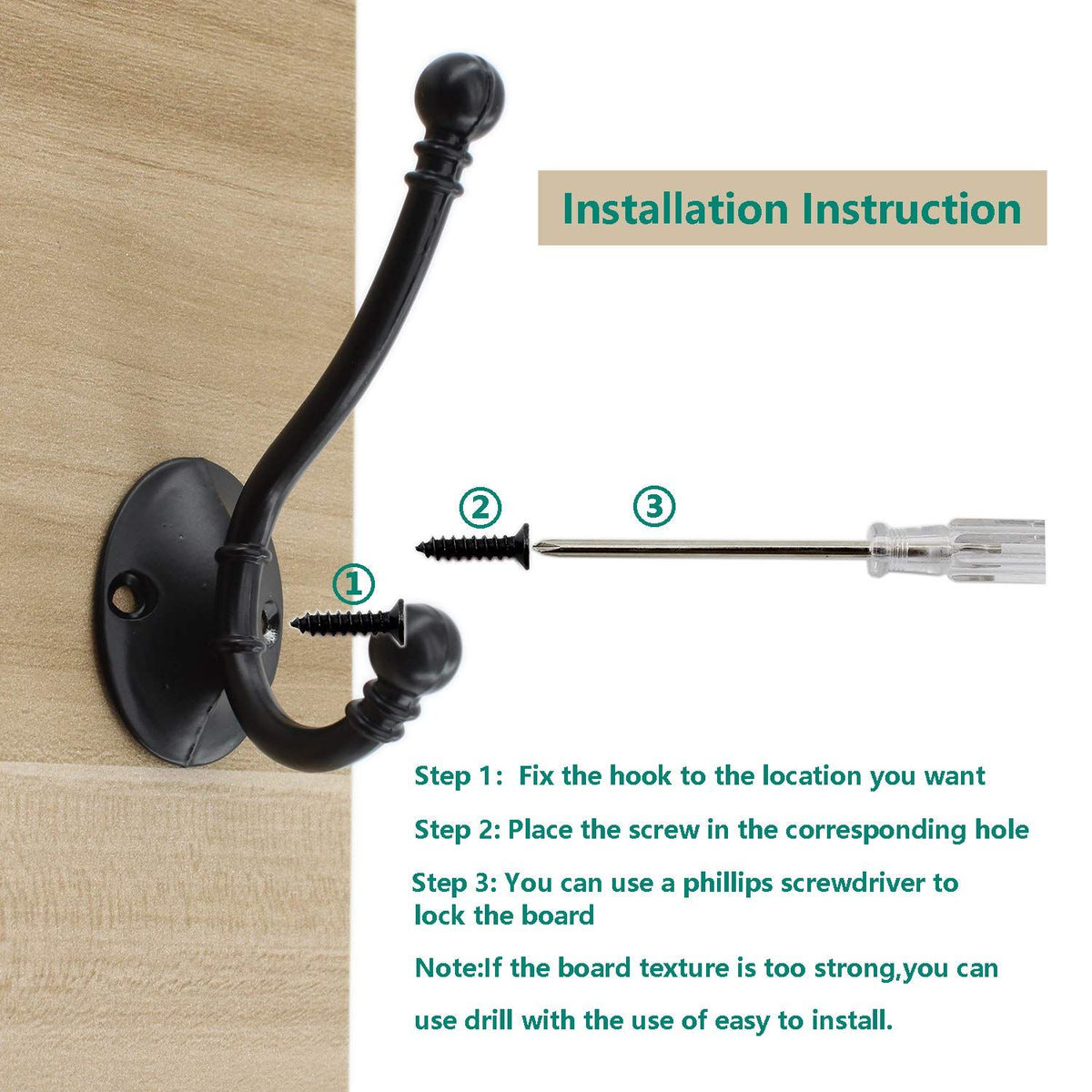 5 Pack Coat Hooks Wall Mounted, Metal Hooks ,Waterproof Rustic Shower Hanger Hooks for Garage Kitchen Bathroom with Screws (Black)