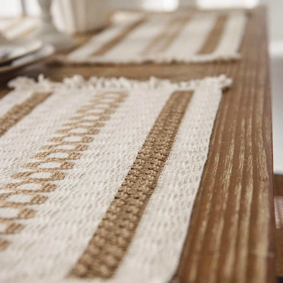 Placemats Set of 4, Place Mats for Kitchen Table 12x19 Inches, Burlap Splicing Woven Rectangular Table Mats, Farmhouse Style Table