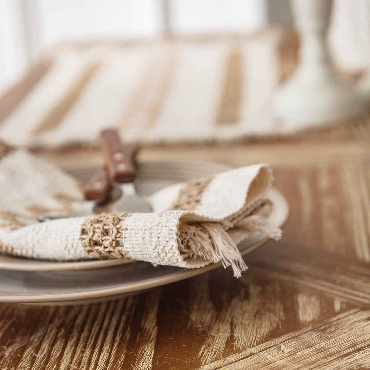 Placemats Set of 4, Place Mats for Kitchen Table 12x19 Inches, Burlap Splicing Woven Rectangular Table Mats, Farmhouse Style Table