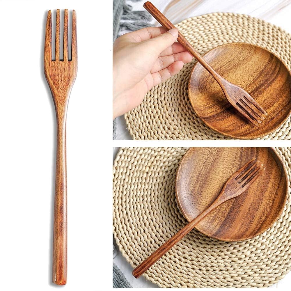 15 Pcs Wooden Spoon Fork Knife Cutlery Set Wooden Dinner Utensil Set