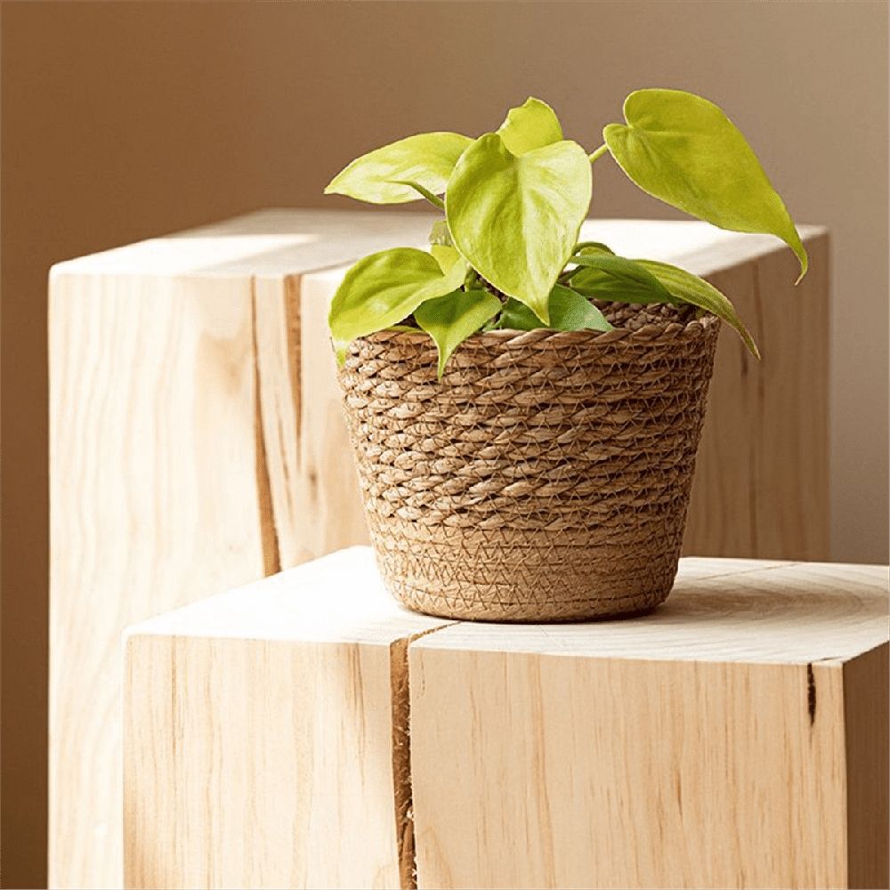 Straw Weaving Flower Plant Pot Wicker Basket Rattan Flowerpot Storage Basket Handmade Woven Planter Basket S