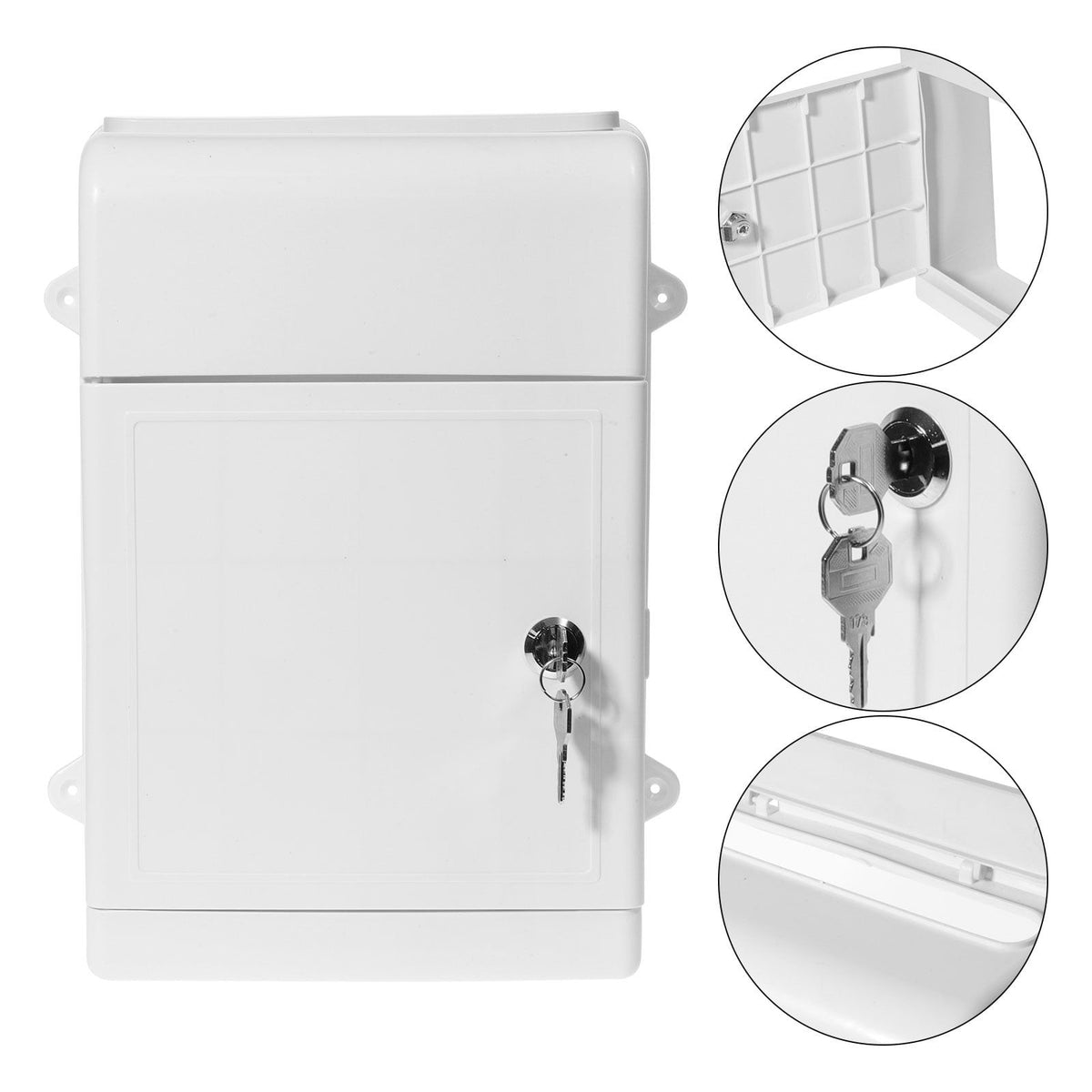 Outdoor Lockable Wall Mailbox in White, Plastic and Metal for Secure Letters, Ballots, and Comments