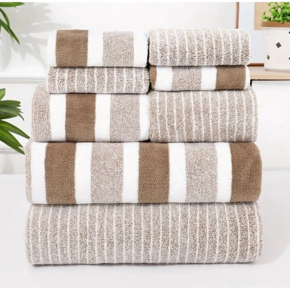 8 Piece Striped Towel Set Absorbent Bathroom Towels 2 Bath Towels 2 Hand Towels 4 Towels Home Bathroom Hotel and Spa Salon Towels Bathroom Supplies 37X27X16cm Home Decor