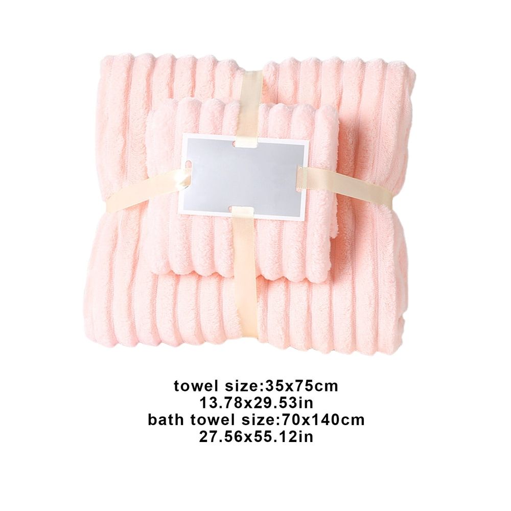 2 Piece Towel Set for Bathroom, Velvet Striped Soft Absorbent Towel Set, 1 Bath Towel 27.56x55.12 In and 1 Hand Towel 13.78x29.53 In, Pink