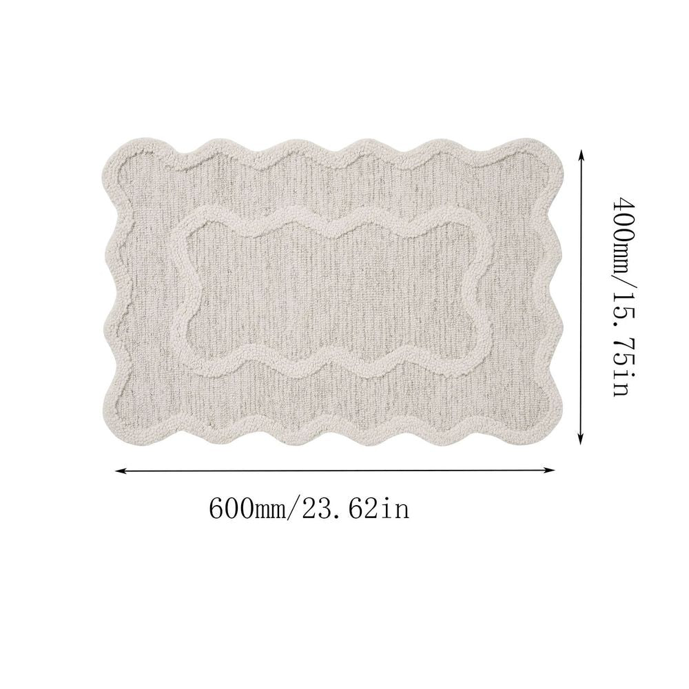 Soft Bath Mat, 16 x 24 Inch Absorbent Bathroom Rug with Scalloped Cream Beige Edge, Washable Shower Mat for Tub and Bathroom Floor