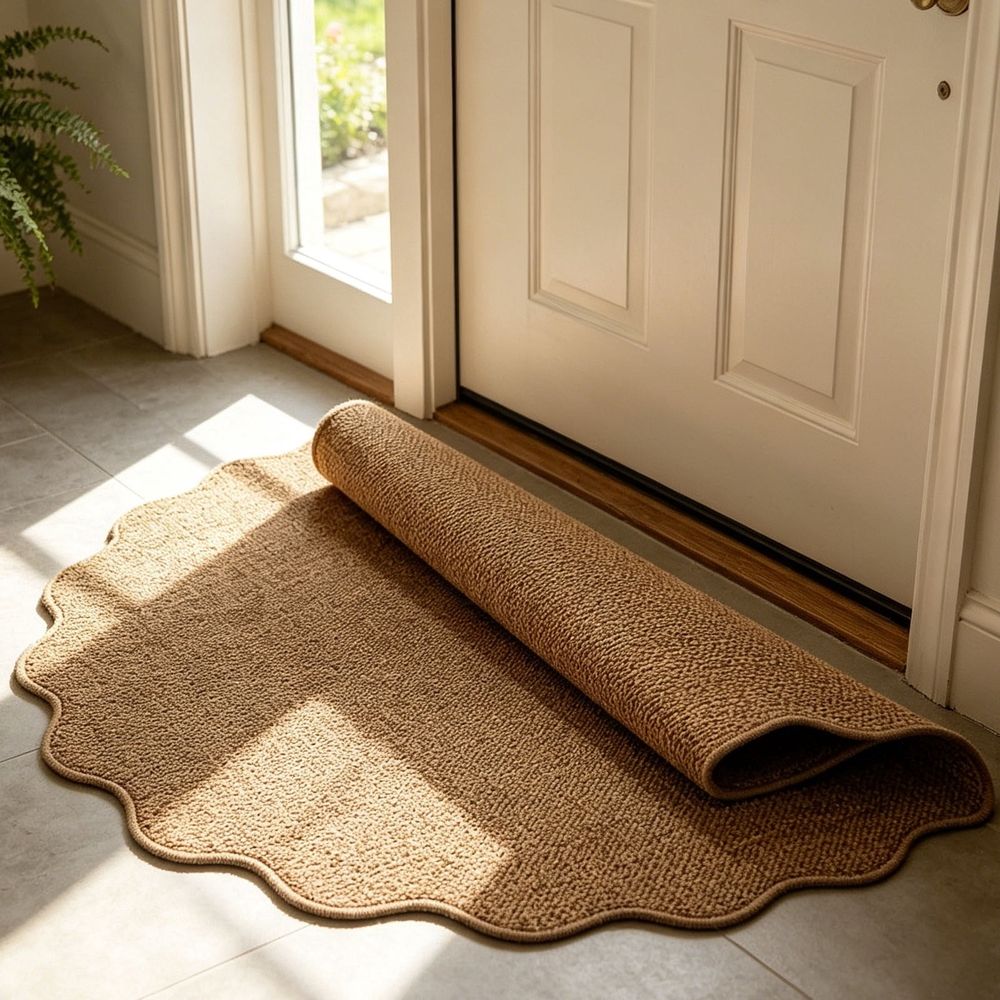 Scalloped Entryway Rug, 15.75x23.62 Inch Non-Slip Indoor Doormat, Absorbent Pineapple Weave Floor Mat for Home Entrance, Mudroom, Boho Decor