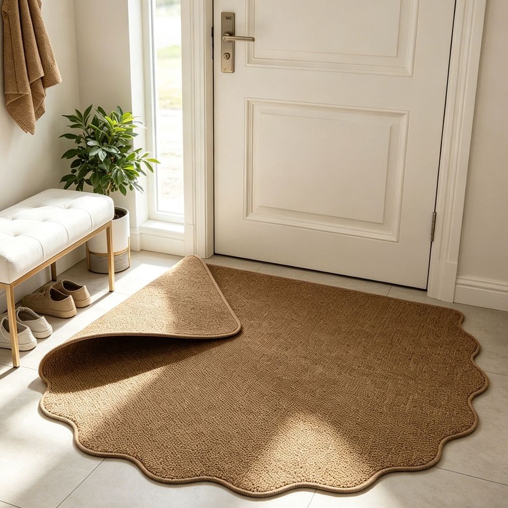 Scalloped Entryway Rug, 15.75x23.62 Inch Non-Slip Indoor Doormat, Absorbent Pineapple Weave Floor Mat for Home Entrance, Mudroom, Boho Decor
