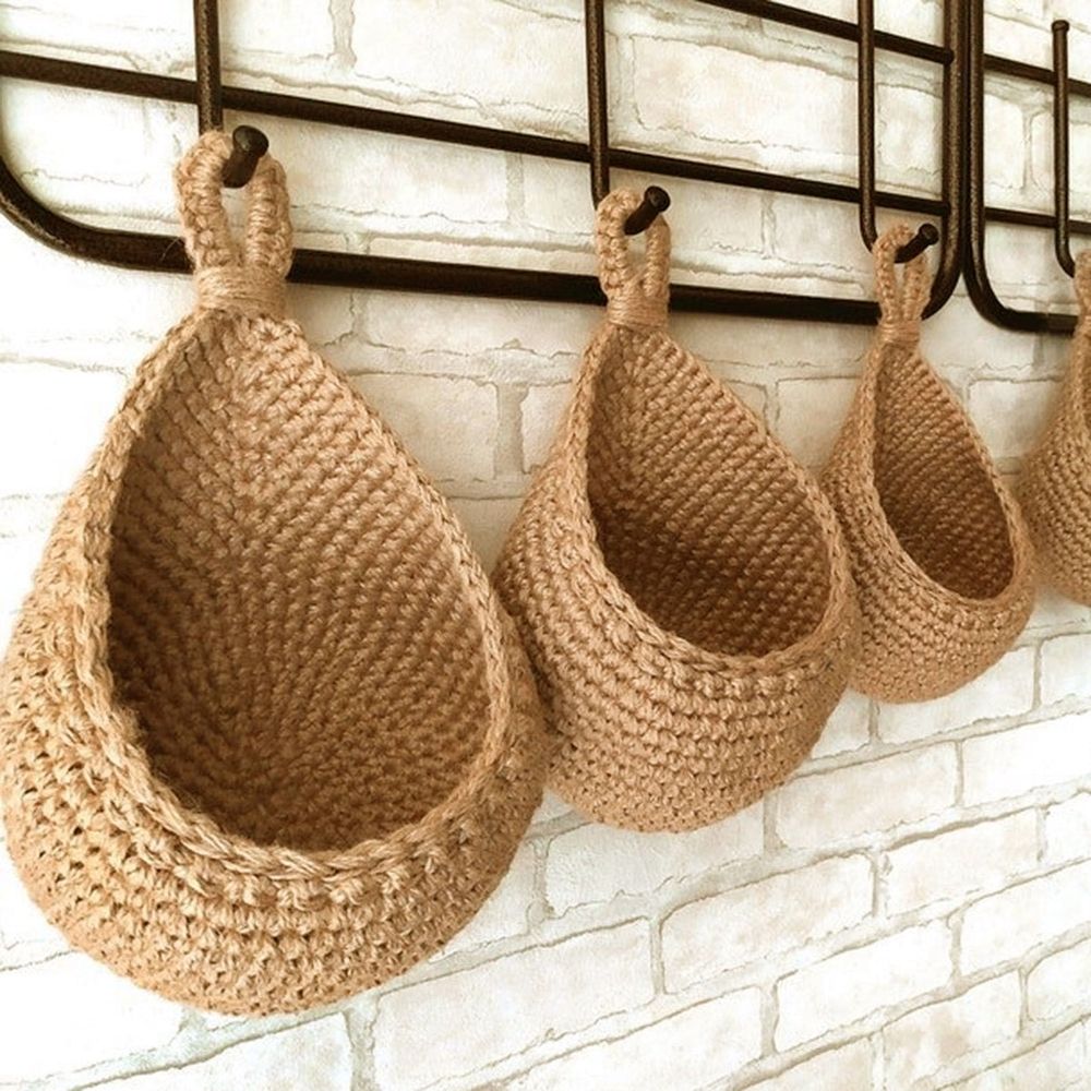 Hanging Wall Vegetable Fruit Baskets, Boho Jute Hanging Basket For Pantry Potato Garlic Onion Fruit Storage Handwoven Decorative Kitchen Organizer And Wall Planter Holder