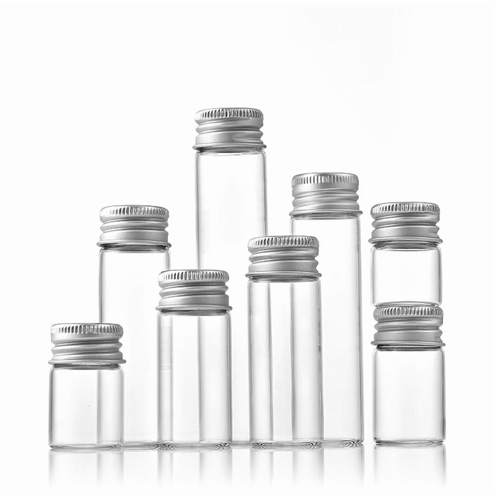 16pcs Small Glass Bottles with Screw Lids Clear Mini Vials Aluminum Caps for Jewelry, Crafts, , Beads, Wedding Favors, Art Supplies