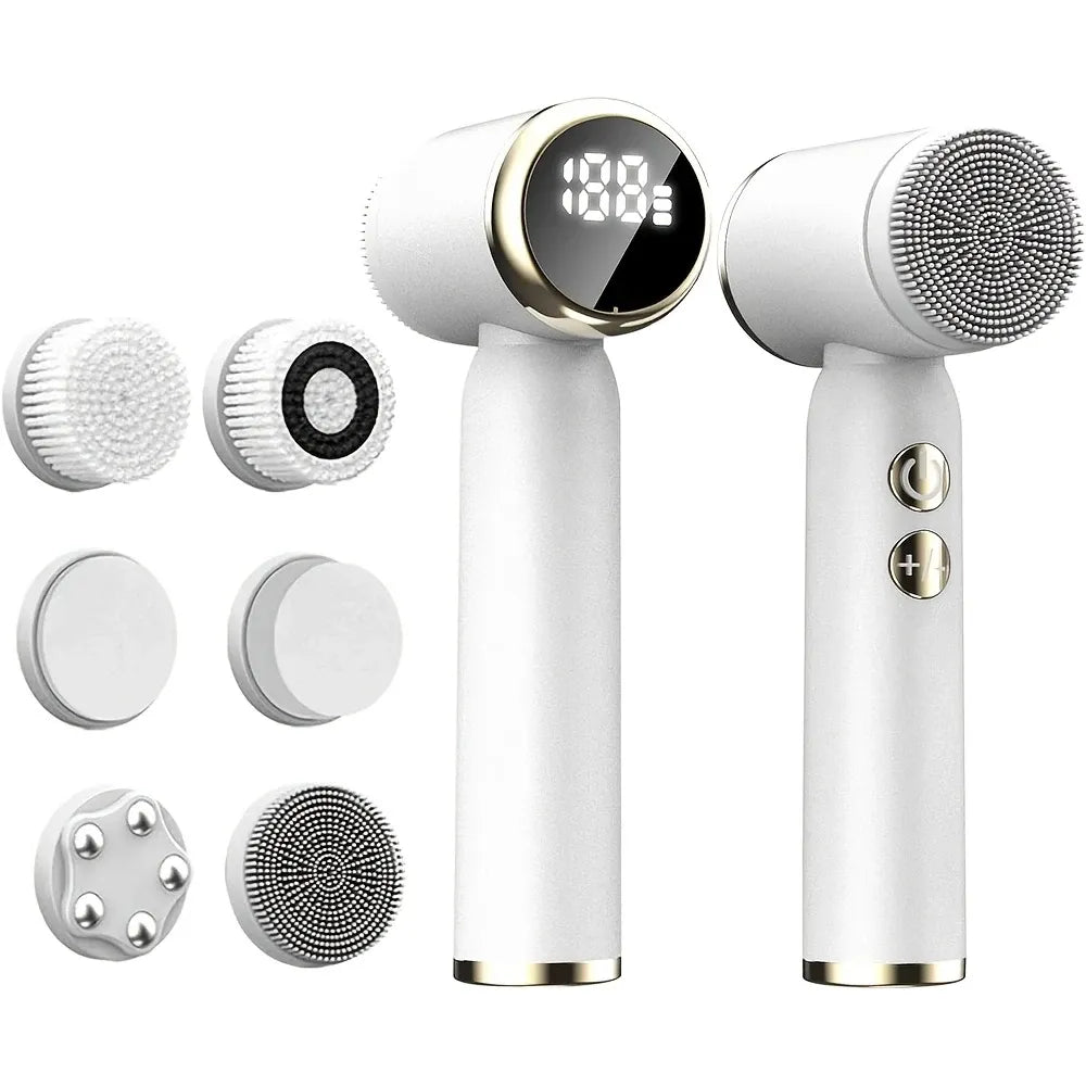 6-in-1 Electric Facial Cleanser, 3-Speed, LED Display(WHITE)