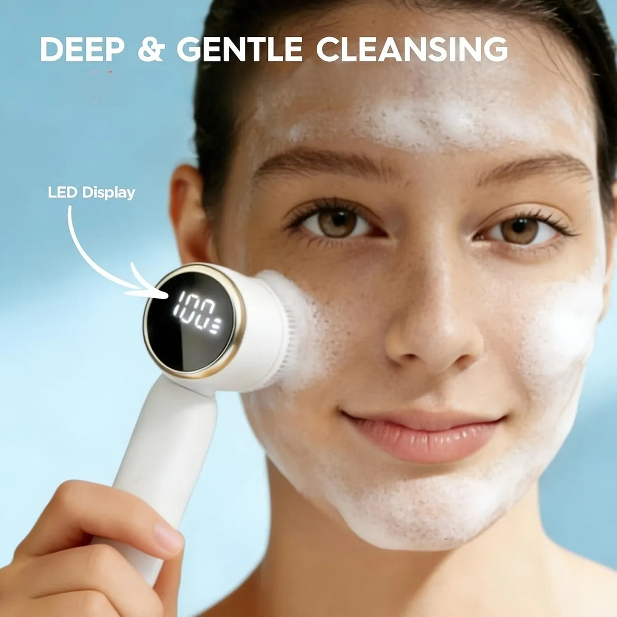 6-in-1 Electric Facial Cleanser, 3-Speed, LED Display(WHITE)