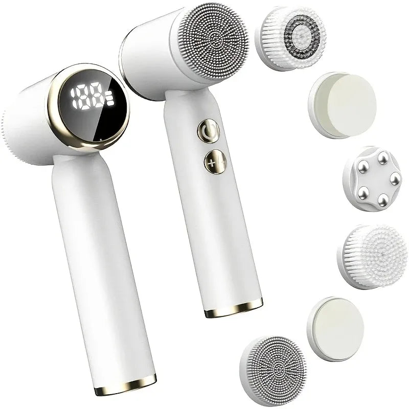 6-in-1 Electric Facial Cleanser, 3-Speed, LED Display(WHITE)