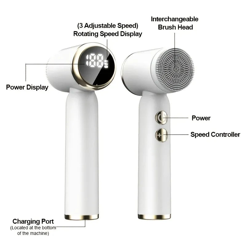 6-in-1 Electric Facial Cleanser, 3-Speed, LED Display(WHITE)