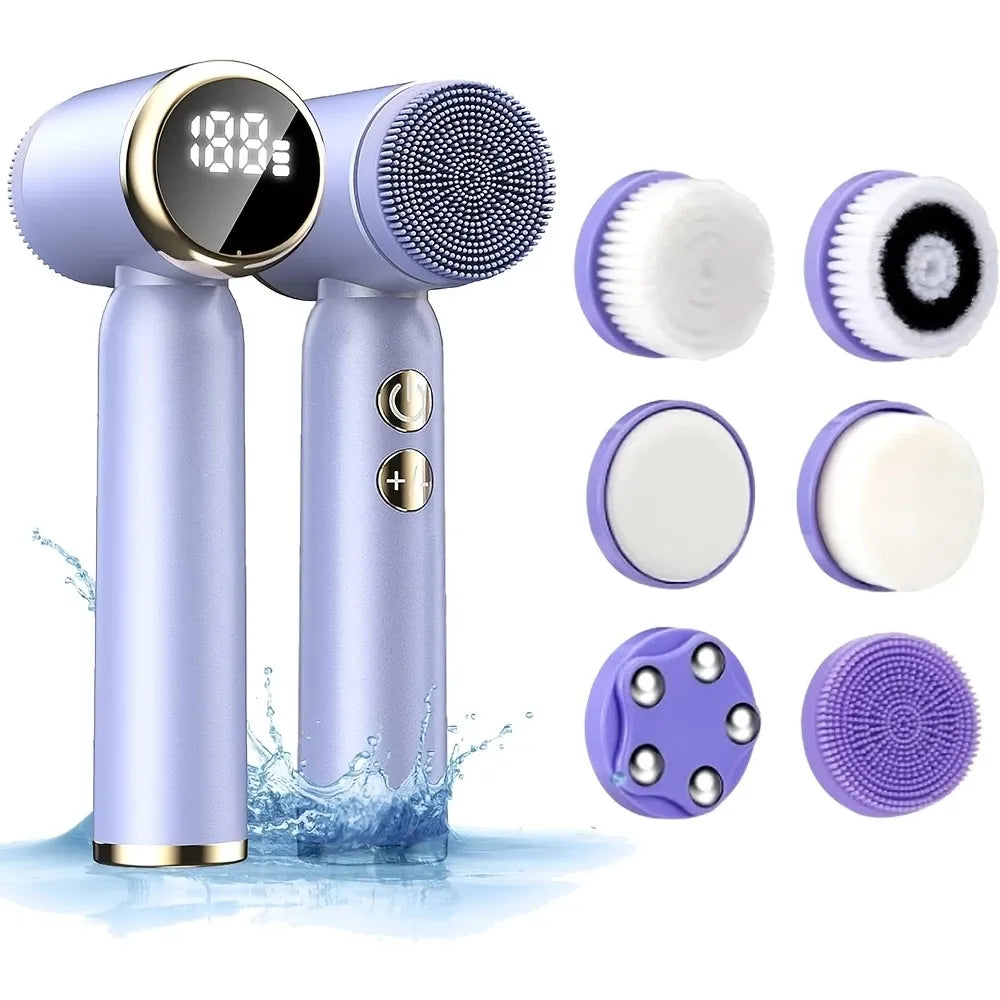 6-in-1 Electric Facial Cleanser, 3-Speed, LED Display(WHITE)