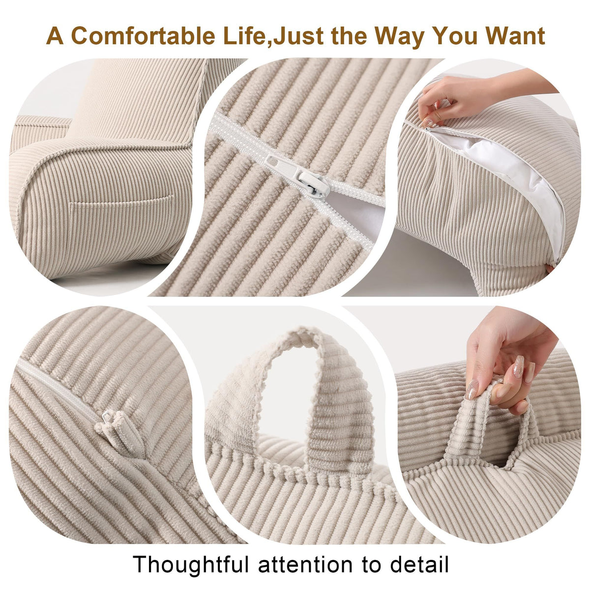 Cozy Reading Pillow with Arms for Bed, Perfect for Relaxing, Reading, Gaming, and More, 80*40*60cm (Beige Gray)