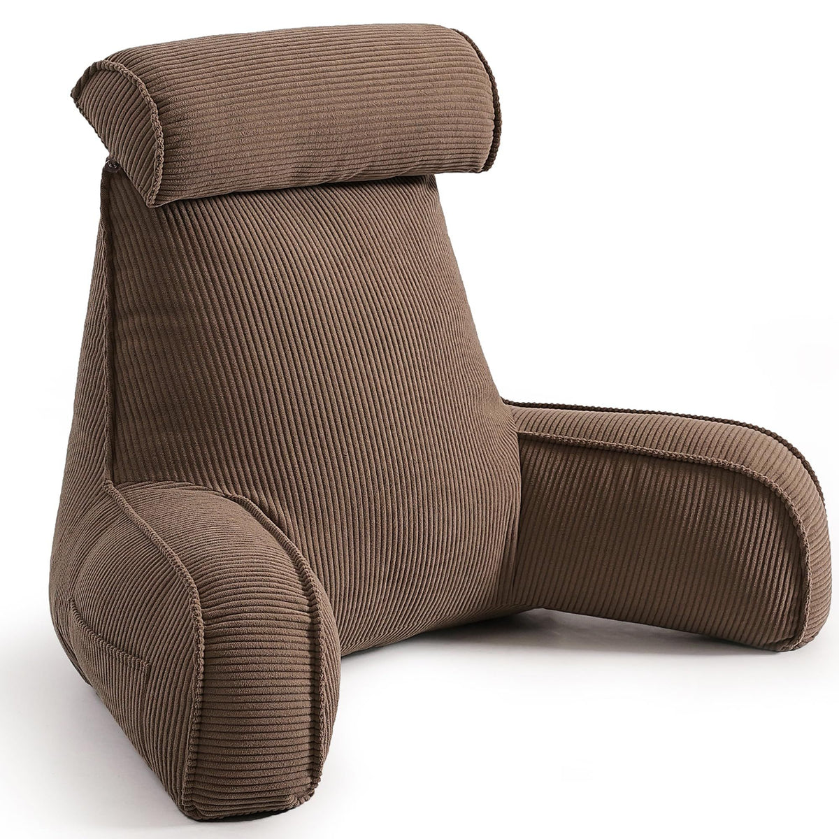 Bed Backrest Reading Pillow with Arms for Long Sitting, Gaming, and Relaxation, 80*40*60cm (Brown)