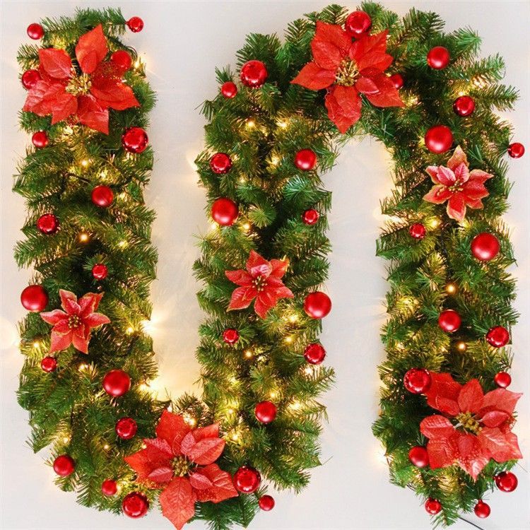 Christmas Garland 2 Piece Set 2.7m Garland Garland With Lights Christmas Home - Pink - Size 270cm