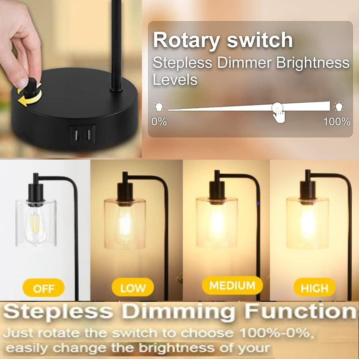 2x Pack Industrial Table Lamp with 2 USB Port