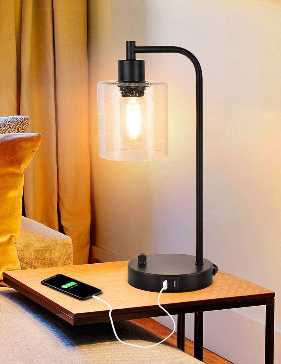 2x Pack Industrial Table Lamp with 2 USB Port