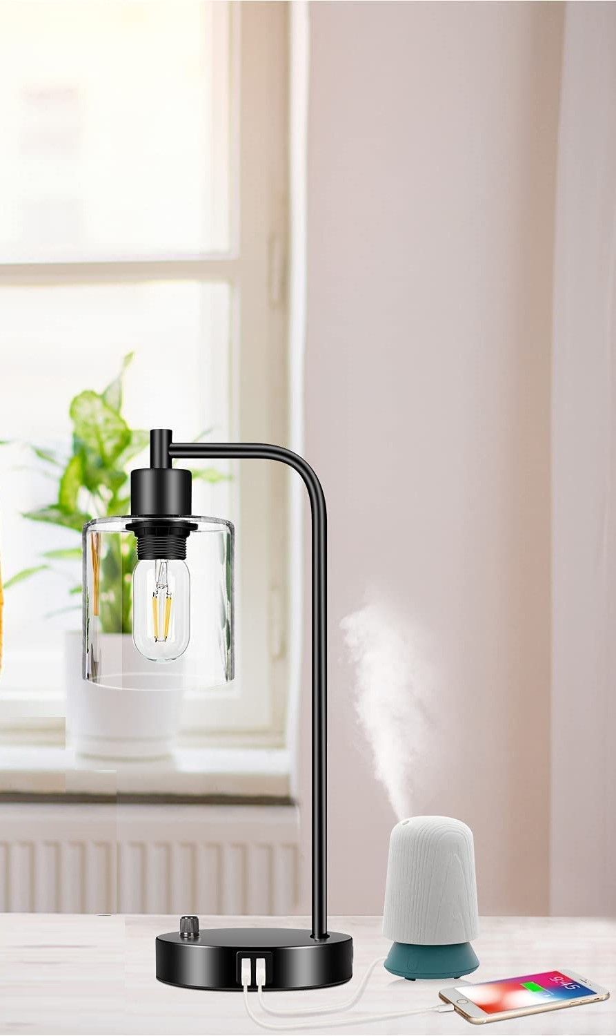 2x Pack Industrial Table Lamp with 2 USB Port